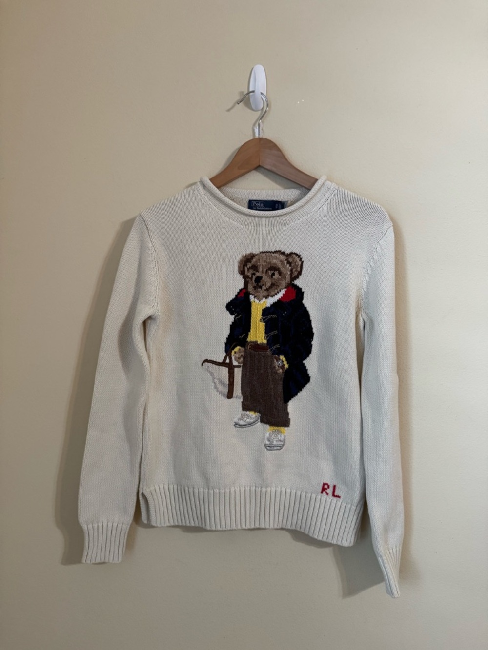 Polo Ralph Lauren Rolled Neck Bear Sweater Cream XS